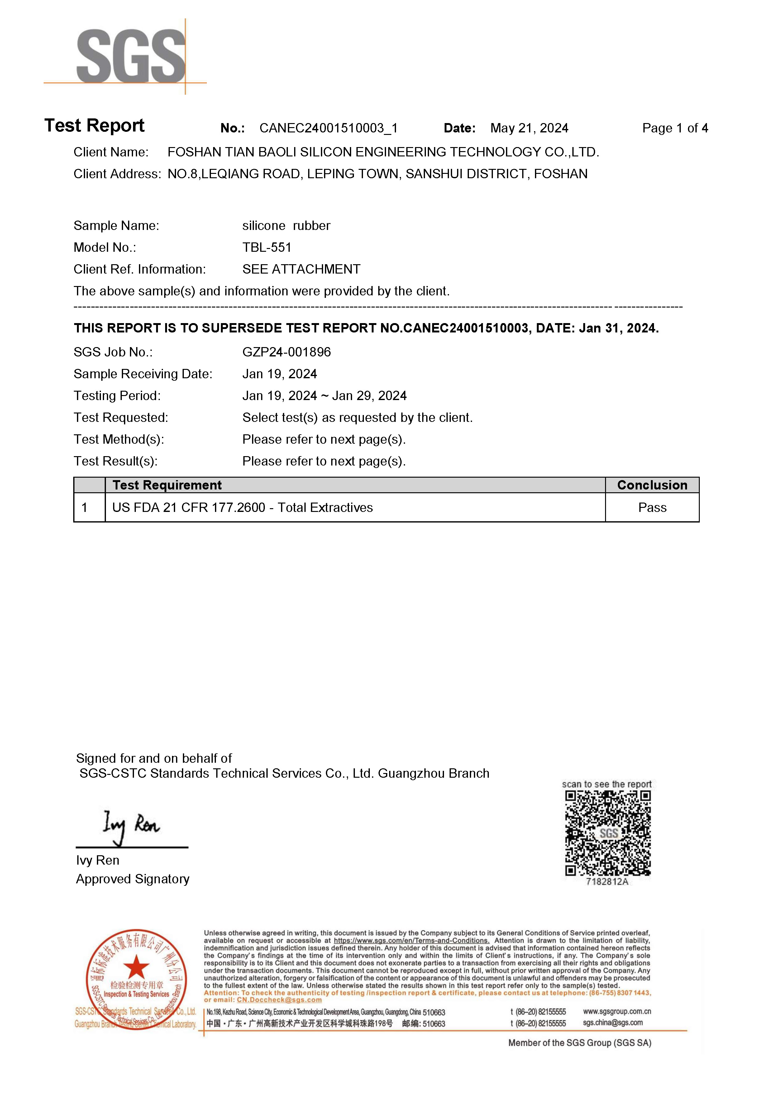 TBL 551 FDA sertifikası